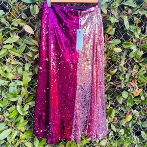 Pink Anthropologie NWT Fully Sequined Color block Skirt Endless Rose NEW XS Prom